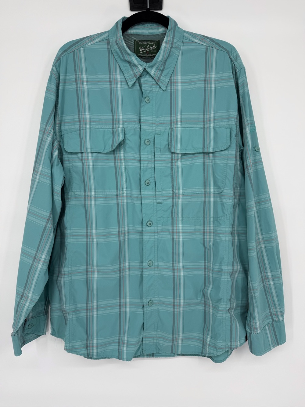 Woolrich Utility Fishing Shirt Plaid Ventilated Outdoor Hiking Button Front Lg